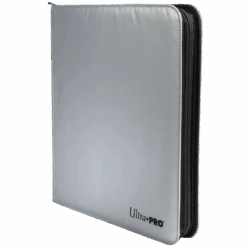 Ultra PRO 12-Pocket Zippered PRO-Binder: Silver Made With Fire Resistant Materials -Ultra Pro 15946 12Pkt ZipPB FireResist Angle