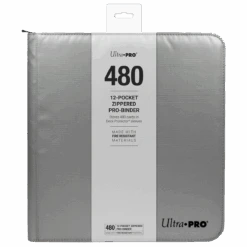 Ultra PRO 12-Pocket Zippered PRO-Binder: Silver Made With Fire Resistant Materials -Ultra Pro 15946 12Pkt ZipPB FireResist Front wPkg