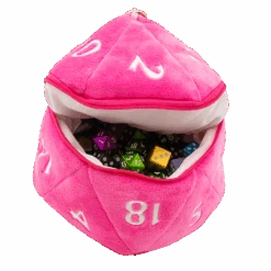 Ultra Pro D20 Plush Dice Bag -Ultra Pro 16036 Dice D20 Plush Pouch HotPink Open Dice front